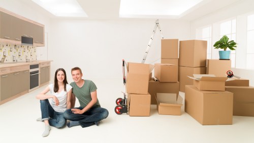 Removal van and moving boxes prepared for a central London move